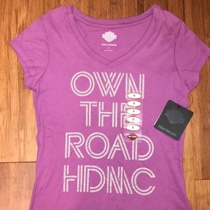 Harley Davidson “OWN THE ROAD HDMC” Purple V-Neck